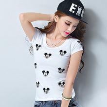 2016 Women Summer S-3XL Plus Size Print T Shirt Diamonds Animal Print Woman Mouse Print Tops O-Neck Short Sleeve t-shirt 71439