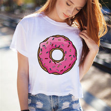 2016 Women Summer Short T Shirt Fashion Donut Print White T shirts Harajuku O-Neck Short Sleeve Tops 71596