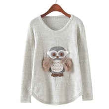 2016 Women Sweaters Owl Pattern Autumn Winter Fashion Loose Grey O Neck Long Sleeve Knittwear Pullovers Clothing Pull femme #WY