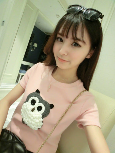 2016 Women T-shirt 3D Print Summer Female T Shirt Fashion Cute Owl Print Short Sleeve O Neck Women Sweet Top Tees 71181