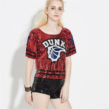 2016 Women T shirts Letter Print t-shirt Woman O-neck Crop Top Short Sleeve Sequined Bling Short Female Plus Size t shirt 72132