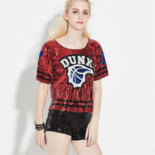 2016 Women T shirts Letter Print t-shirt Woman O-neck Crop Top Short Sleeve Sequined Bling Short Female Plus Size t shirt 72132