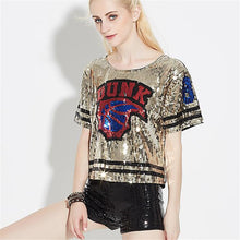 2016 Women T shirts Letter Print t-shirt Woman O-neck Crop Top Short Sleeve Sequined Bling Short Female Plus Size t shirt 72132