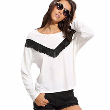 2016 Women Tops Casual Long Sleeve T shirt Tassel Long Sleeved O Neck Shirt Tops T-shirt Feminina Autumn Spring