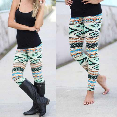 2016 Women Workout Clothes For Women Warm Legging Green Color Slim Comfort Panties Print Geometric #110