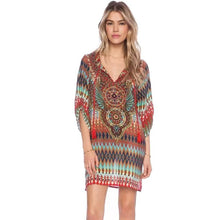 2016 Womens Dresses Sexy V Neck Print Half Sleeve Tunic Loose Casual Women Beach Boho Dress robe femme YU