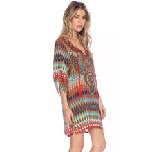2016 Womens Dresses Sexy V Neck Print Half Sleeve Tunic Loose Casual Women Beach Boho Dress robe femme YU