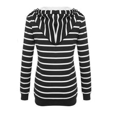 2016 Womens Hooded Shirts Stripe Casual Loose Black White Long Sleeve Hoodie Ladies Tops T-shirt Female Camisas Femininas