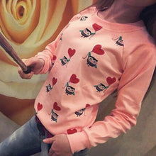 2016 hot Selling Women Casual Long Sleeve Cute Owl Print T-Shirt Women Tops 3 Colors Autumn Spring Tee Shirts Femme