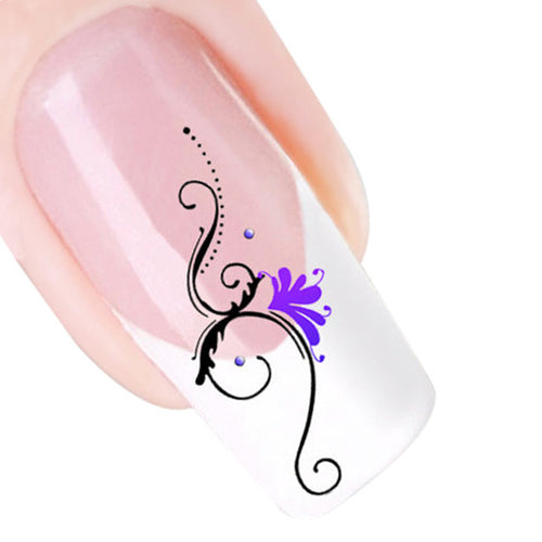 2016 new fashion Stickers & Decals 5pcs 3D Design Purple Flower Nail Tip Art Water Transfers Decal Sticker
