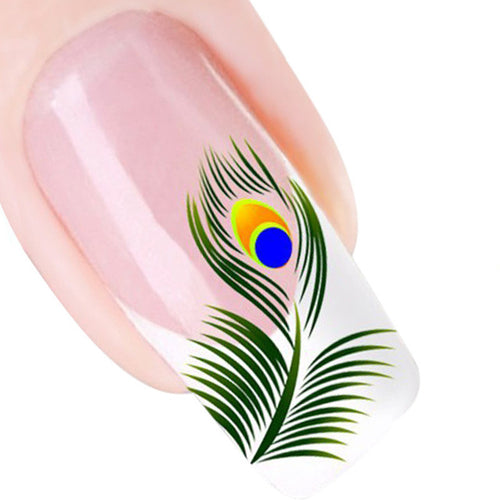 2016 new fashion Stickers & Decals 5pcs Peacock Feather Design Nail Tip Art Water Transfers Decal Sticker