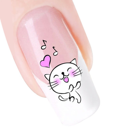 2016 new fashion Stickers & Decals 5pcs Smile Cat Nail Tip Art Water Transfers Decal Sticker