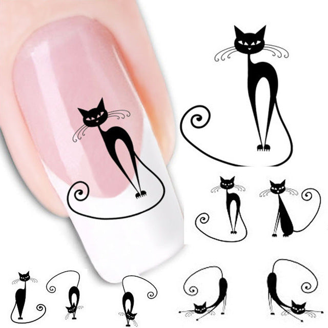 2016 new fashion Stickers & Decals Cat Water Transfer Slide Decal Sticker Nail Art Tips To Decor women girl