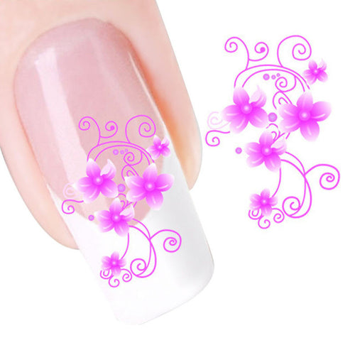 2016 new fashion Stickers & Decals DIY Pink Flower Water Transfer Slide Decal Sticker Nail Art Tips To Decoration