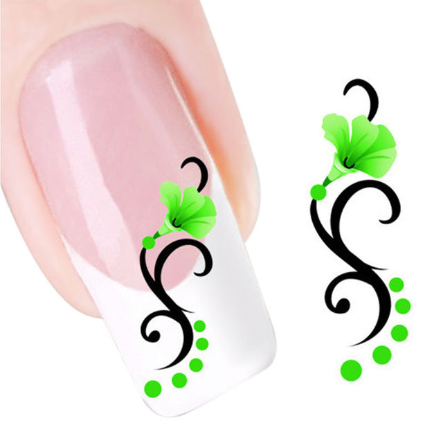 2016 new fashion Stickers & Decals Green Morning Glory Flowers Design Nail Tip Art Water Transfers Decal Sticker