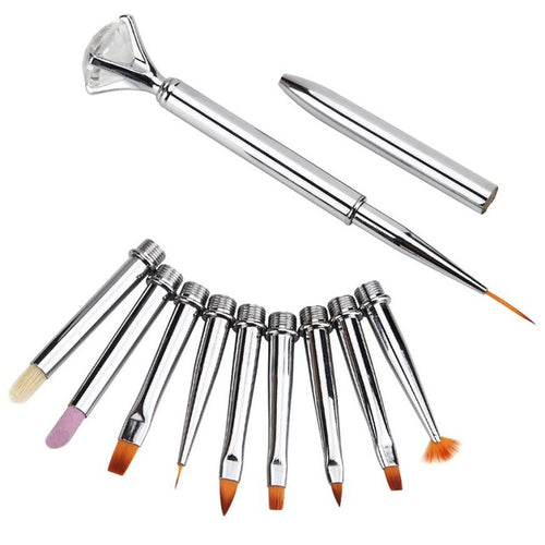 2016 new style 10Pcs Different Sizes Copper Handle Nail Art Brush Set Design Nail Brushes Nylon Material Anne