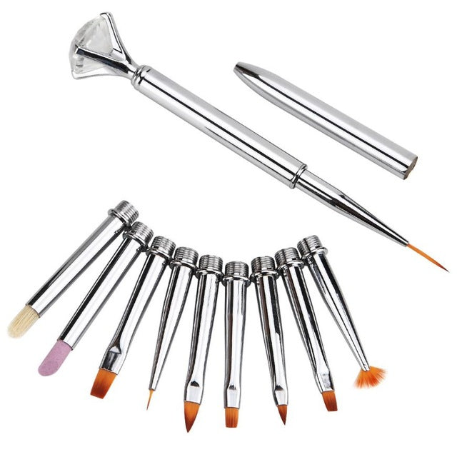 2016 new style 10Pcs Different Sizes Copper Handle Nail Art Brush Set Design Nail Brushes Nylon Material Anne