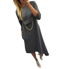 2016 new style cotton dress women spring gray causal with chains dress long sleeve dress vestidos mujere vestidos sexy #546