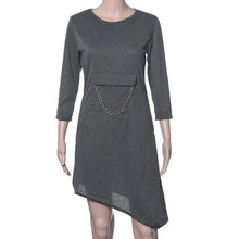 2016 new style cotton dress women spring gray causal with chains dress long sleeve dress vestidos mujere vestidos sexy #546