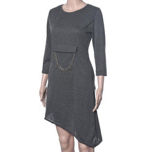 2016 new style cotton dress women spring gray causal with chains dress long sleeve dress vestidos mujere vestidos sexy #546