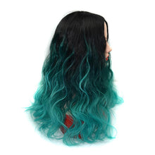 2016 new style net-cap that fits small or large head sizes Fashion Personality Malachite Green Wig Wavy Color Roll Volume Points