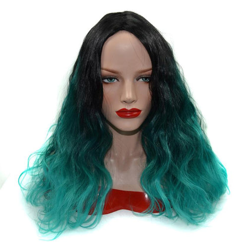 2016 new style net-cap that fits small or large head sizes Fashion Personality Malachite Green Wig Wavy Color Roll Volume Points