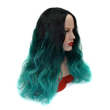 2016 new style net-cap that fits small or large head sizes Fashion Personality Malachite Green Wig Wavy Color Roll Volume Points