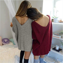 2016 women's Autumn Spring Long knitted Sweaters Back V Neck Solid Casual Loose sweaters And Pollovers Sexy Pull Femme