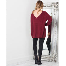 2016 women's Autumn Spring Long knitted Sweaters Back V Neck Solid Casual Loose sweaters And Pollovers Sexy Pull Femme