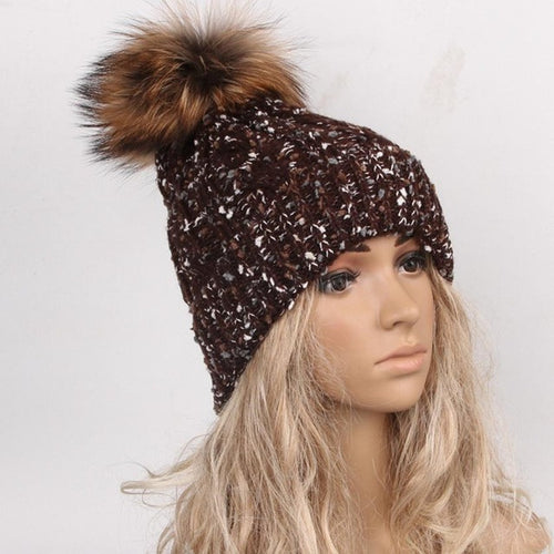 20165 Hot Sales Faux Fur Knitted Hats Women Winter Warm Skullies & Beanies Hats For Women Hat Fashion Female Caps bonnet femme