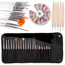 2017 1 Set 5pcs Dotting Tools+ 15pcs Nail Art Brush with Bag + 1 Pack Mix Shape Rhinestone Decor Nail Stickers Art Set