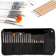 2017 1 Set 5pcs Dotting Tools+ 15pcs Nail Art Brush with Bag + 1 Pack Mix Shape Rhinestone Decor Nail Stickers Art Set