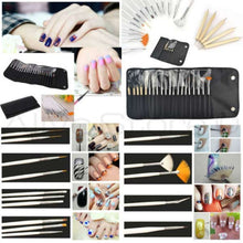 2017 1 Set 5pcs Dotting Tools+ 15pcs Nail Art Brush with Bag + 1 Pack Mix Shape Rhinestone Decor Nail Stickers Art Set