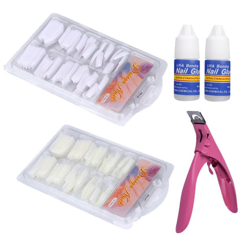 2017 100PCS White Natural False Acrylic French Tips and Nail Art Glue Cutter Nails tool Set Hot sale women Nail art decorations