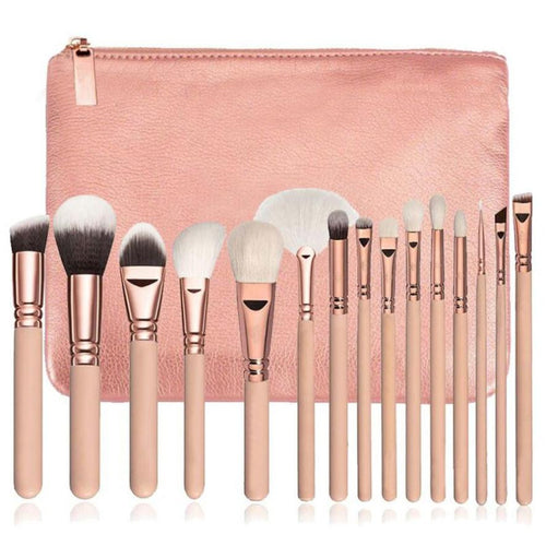 2017 15PCS Professional Makeup brushes set Complete Eye Kit Beauty Concealer Powder Foundation Eyeshadow brush+Cosmetic bag Pink