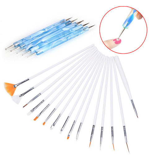 2017 15Pcs Nail Art Design Painting Drawing Brushes White + 5 X 2 Way Marbleizing Dotting Pen Tools Set 2017