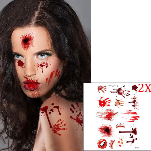 2017 2pcs Waterproof Bloody Scars Tattoo Halloween Horror Terror Wound Scary Blood Injury Stickers