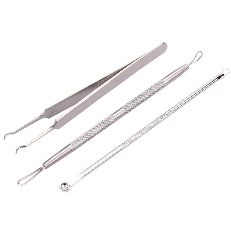 2017 3PCS Stainless steel Blackhead Remover Facial Acne Treatment Spot Pimple Remover Tweezers Extractor Makeup tools Silver