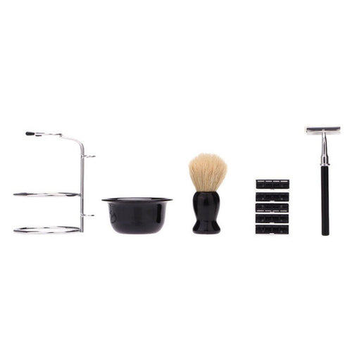 2017 4 In 1 Men's Manual Razor Set Stainess Steel Stand Holder 5 Blades Wet Shaving Beard Razor Shaving Brush Bowl