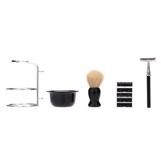 2017 4 In 1 Men's Manual Razor Set Stainess Steel Stand Holder 5 Blades Wet Shaving Beard Razor Shaving Brush Bowl