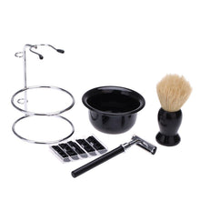 2017 4 In 1 Men's Manual Razor Set Stainess Steel Stand Holder 5 Blades Wet Shaving Beard Razor Shaving Brush Bowl
