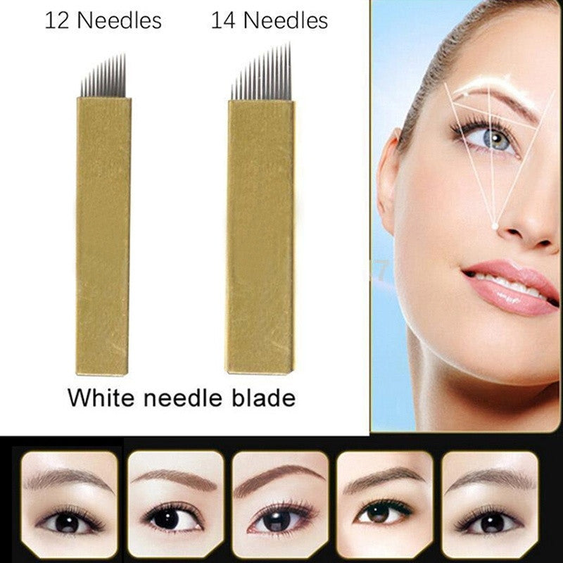 2017 50PCS 12/14 Pin Permanent Makeup Eyebrow Tatoo Blade Microblading Needles For 3D Embroidery Manual Tattoo Pen Machine