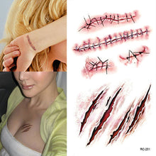 2017 5pcs Halloween Wound Scar Tattoo Waterproof Temporary Sticker Terror Realistic Blood Injury Fake Tattoo Stickers 88