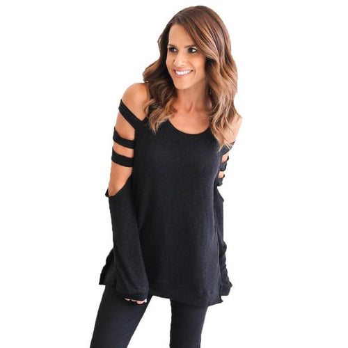 2017 Autumn Fashion Cotton Blend O Neck Long Sleeve Off The Shoulder T Shirt Women Tee Tops Tshirt Femme 3Color ropa mujer #1202