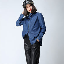 2017 Autumn New Shirt Fashion Casual Female Long Sleeve Stand BLasus Women Denim Blouse With Button 72247