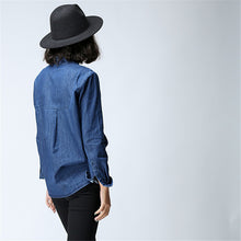 2017 Autumn New Shirt Fashion Casual Female Long Sleeve Stand BLasus Women Denim Blouse With Button 72247