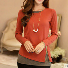 2017 Autumn Side Zipper New Fashion Full Sleeve T-shirts Plus Size Female False Two t shirts Top O-neck Women Top 72200