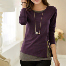2017 Autumn Side Zipper New Fashion Full Sleeve T-shirts Plus Size Female False Two t shirts Top O-neck Women Top 72200