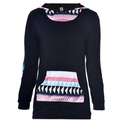 2017 Autumn Winter Hoodie Women Geometric Print Casual Hooded Womens Pocket Sweatshirt Pullover Tops Female sudadera mujer &03