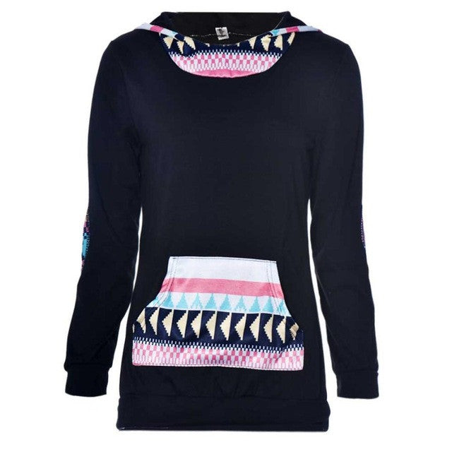 2017 Autumn Winter Hoodie Women Geometric Print Casual Hooded Womens Pocket Sweatshirt Pullover Tops Female sudadera mujer &03